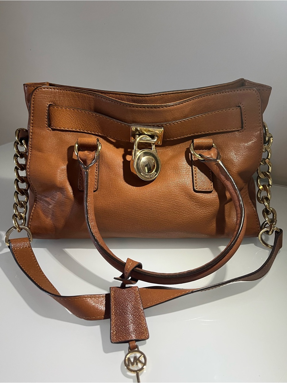 Michael Kors Tan Leather Hamilton Satchel with Gold Hardware